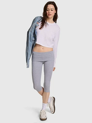 All-Day Cotton Foldover Capri Leggings