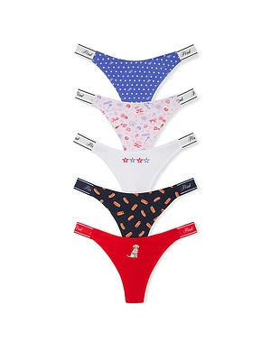 5-Pack Logo Cotton High-Leg Thong Panties
