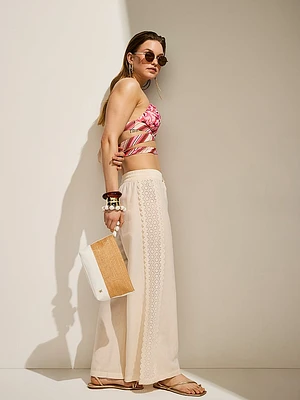 Beachwear Linen Lace-Trim Pants