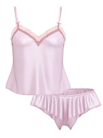 Tease Satin Lace-Trim Cami & Flutter Shorts Set