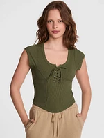 All-Day Soft Ribbed Lace-Up Top
