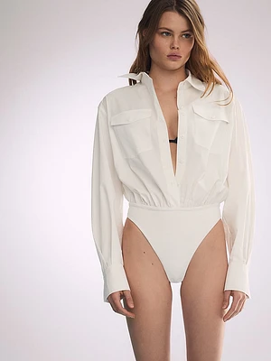 Atelier Victoria's Secret X Altuzarra Poplin Pocketed Shirt Bodysuit