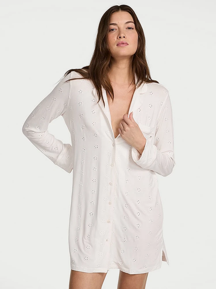 Modal Soft Eyelet Button-Front Sleepshirt