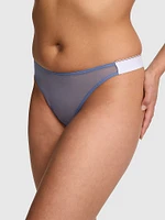 Logo Mesh High-Leg Thong Panty