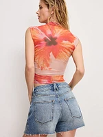 Gauze Mesh Mock Neck Tank