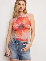 Gauze Mesh Mock Neck Tank