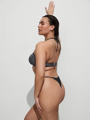 Two-Tone Rib Thong Bikini Bottom