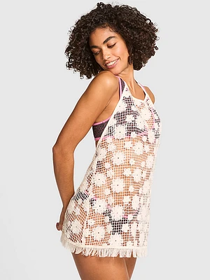 Beach Blooms Crochet Halter Mini Dress