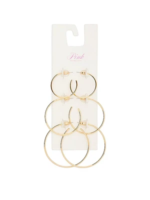 Gold 3-Pack Thin Hoop Earring Set