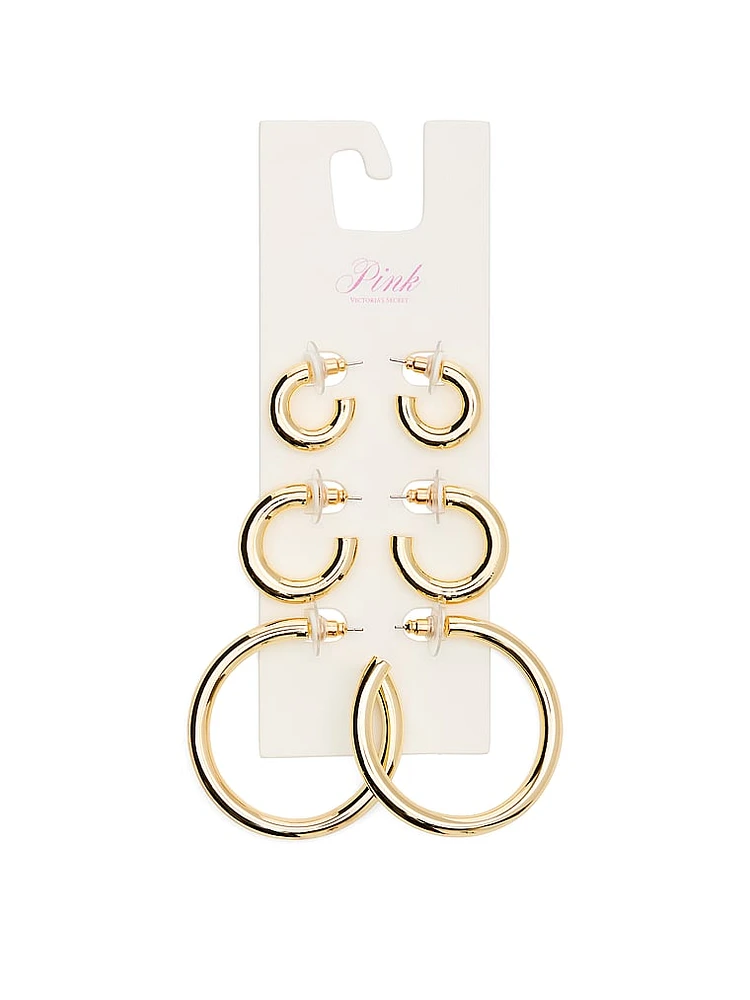 Gold 3-Pack Chunky Hoop Earring Set