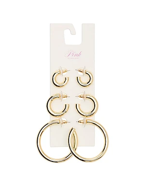 Gold 3-Pack Chunky Hoop Earring Set
