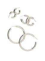Silver 3-Pack Chunky Hoop Earring Set