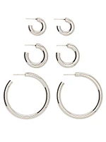 Silver 3-Pack Chunky Hoop Earring Set