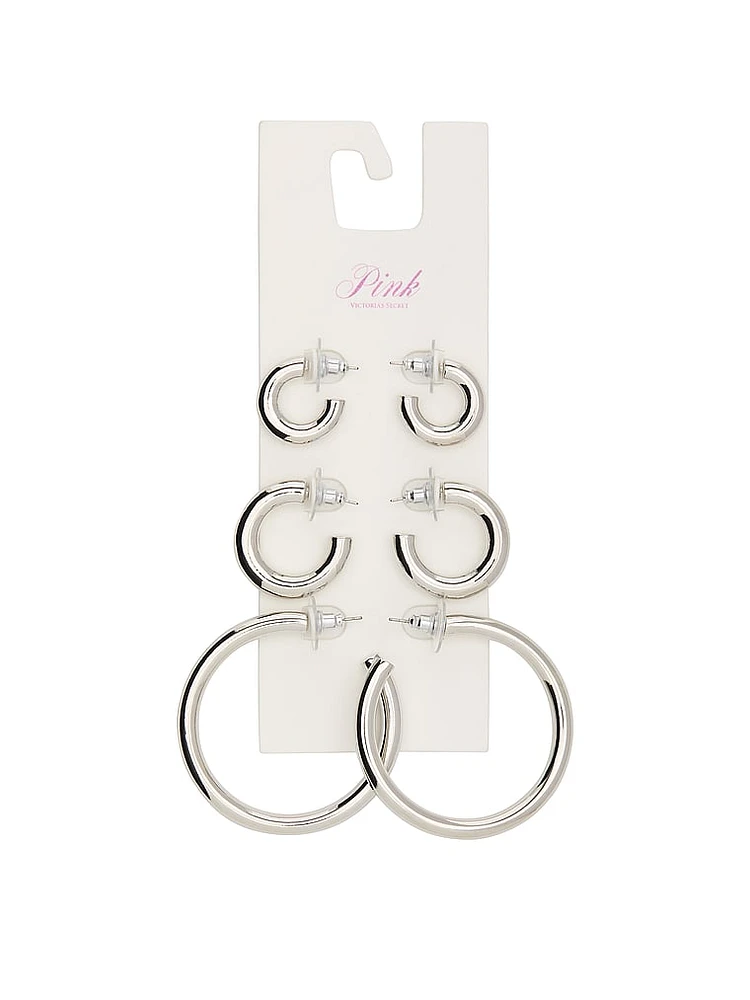 Silver 3-Pack Chunky Hoop Earring Set