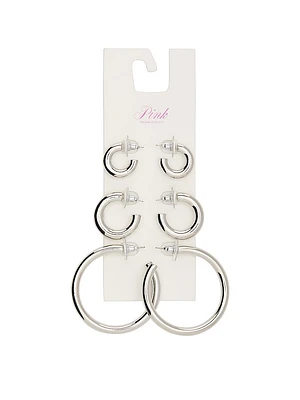 Silver 3-Pack Chunky Hoop Earring Set