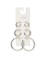 Silver 3-Pack Chunky Hoop Earring Set