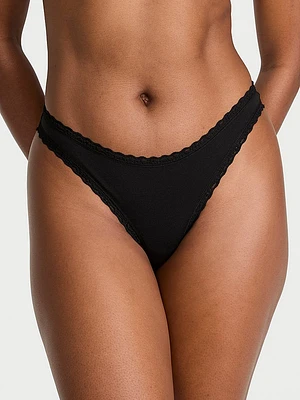 Cotton Pointelle Lace-Waist Thong