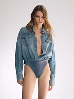 Atelier Victoria's Secret X Altuzarra Denim Pocketed Shirt Bodysuit
