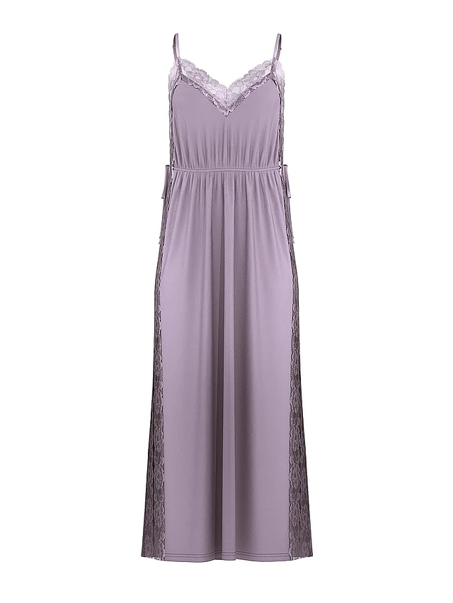VS Ribbed Modal Lace-Trim Long Slip Dress | MainPlace Mall VS Ribbed Modal Lace-Trim Long Slip Dress | MainPlace Mall