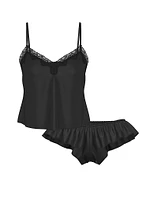 Tease Satin Lace-Trim Cami & Flutter Shorts Set