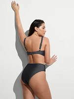 Two-Tone Rib High-Waist Cheeky Bikini Bottom