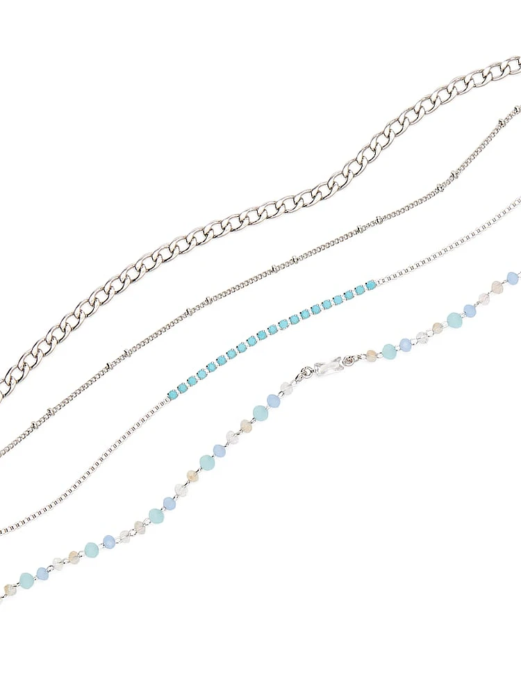 Silver Layered Choker Necklace Set