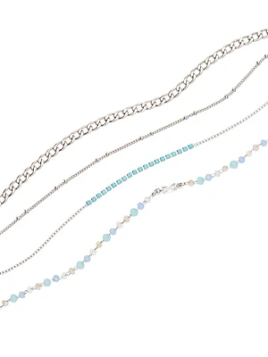 Silver Layered Choker Necklace Set