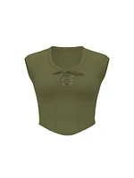 All-Day Soft Ribbed Lace-Up Top