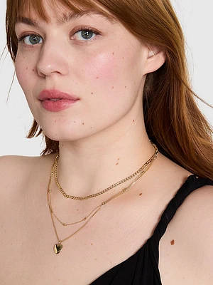 Gold 3-Piece Layered Heart Necklace Set