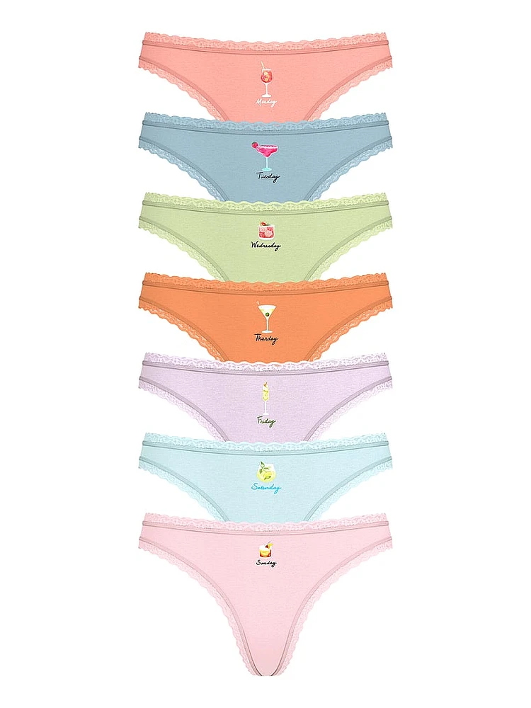7-Pack Days of the Week Lace-Trim Thong Panties