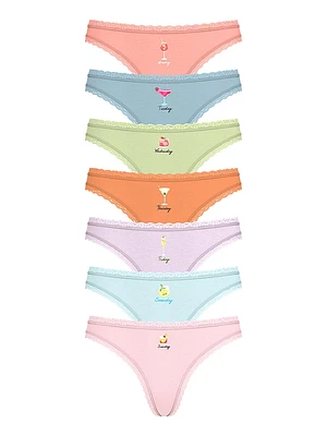 7-Pack Days of the Week Lace-Trim Thong Panties