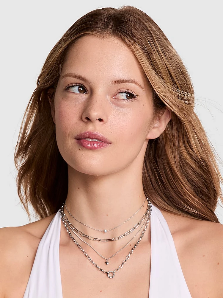 Silver 4-Piece Layered Necklace Set