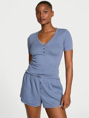 Pointelle Modal Henley Tee & Boxer Short Set