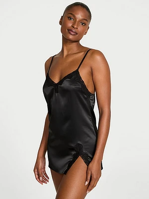 Tease Satin Lace-Trim Mini Slip