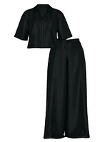 Luxe Satin Boxy Cropped Long Pajama Set