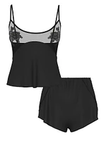 Sheer Rose Satin Cami & Shorts Set