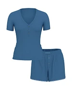 Pointelle Modal Henley Tee & Boxer Short Set