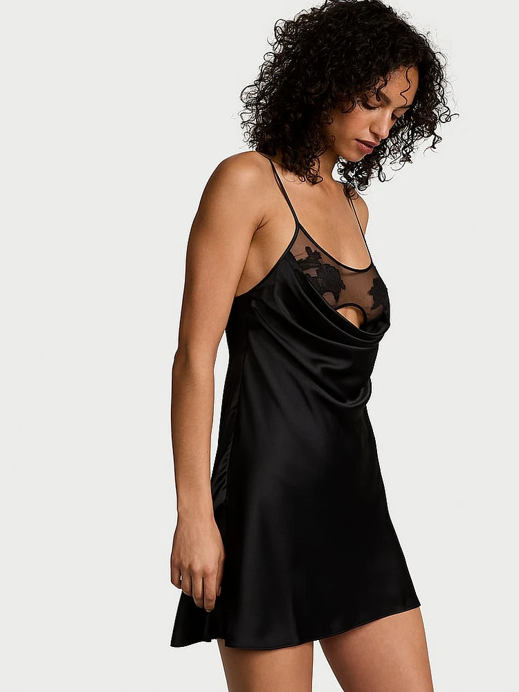 Sheer Rose Satin Draped Mini Slip