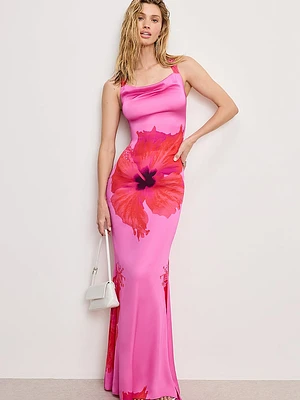 Satin Lace-Up Maxi Dress