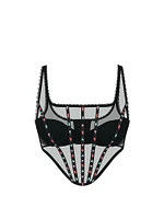 Dark Blossom Embroidery Corset Top