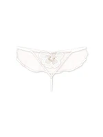 Peony Embroidery Bridal Pearl Strand V-String Panty