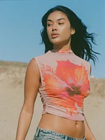 Gauze Mesh Mock Neck Tank