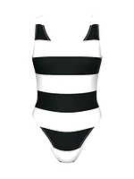 Graphic Stripe Scuba Plunge One-Piece Swimsuit