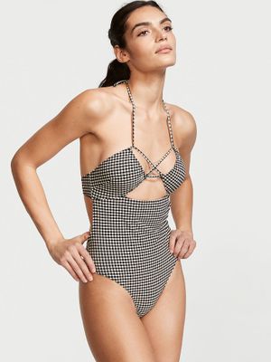 Gingham Strappy Cutout One-Piece Swimsuit
