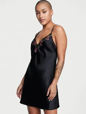 Lace-Trim Satin Slip
