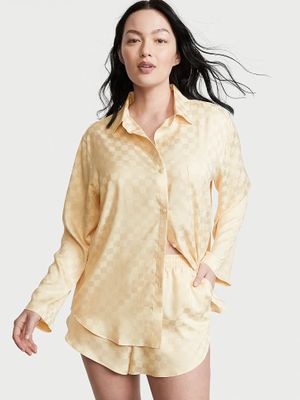 Satin Long-Sleeve Short Pajama Set