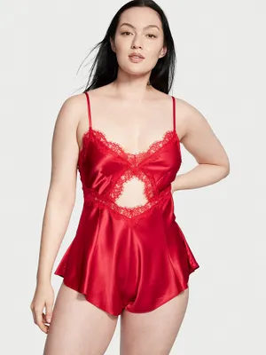 Stretch Satin Cutout Romper