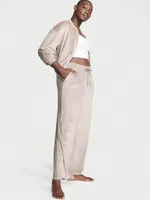 Velour Diamante Wide-Leg Snap Lounge Pants