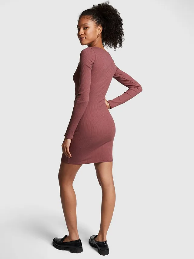 Stretch Cotton Long-Sleeve Mock-Neck Dress