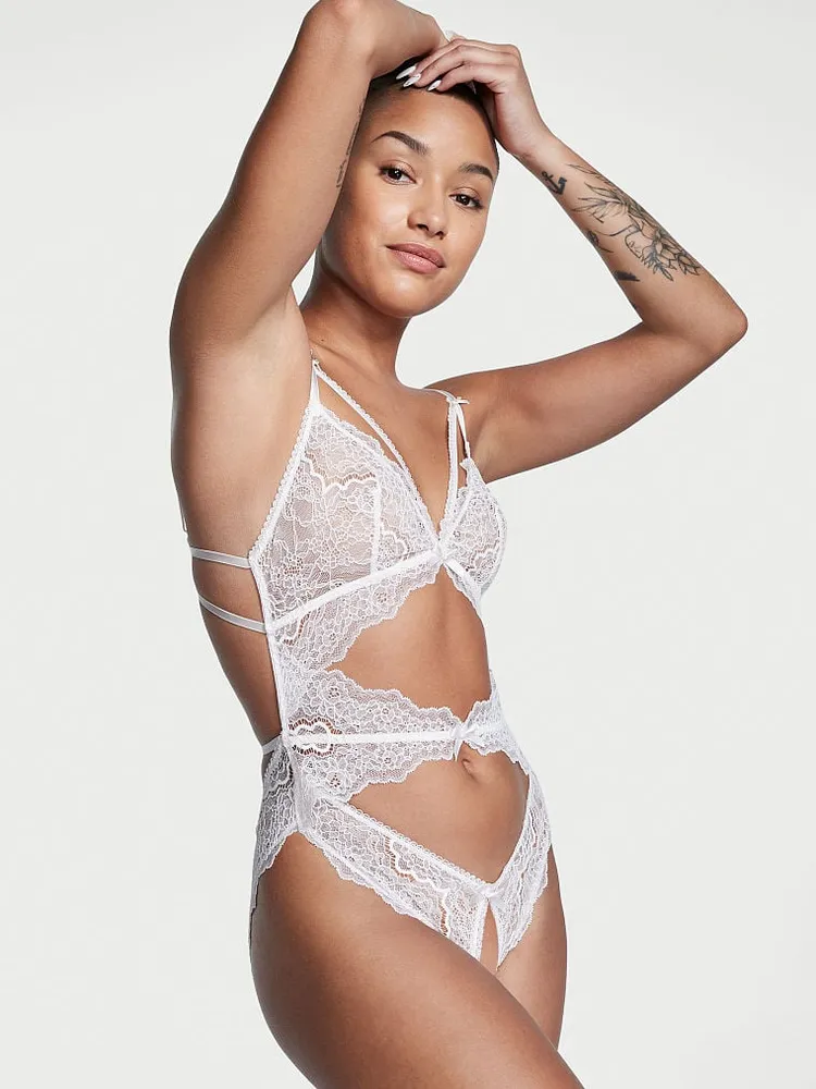Vs Cutout Lace Crotchless Teddy